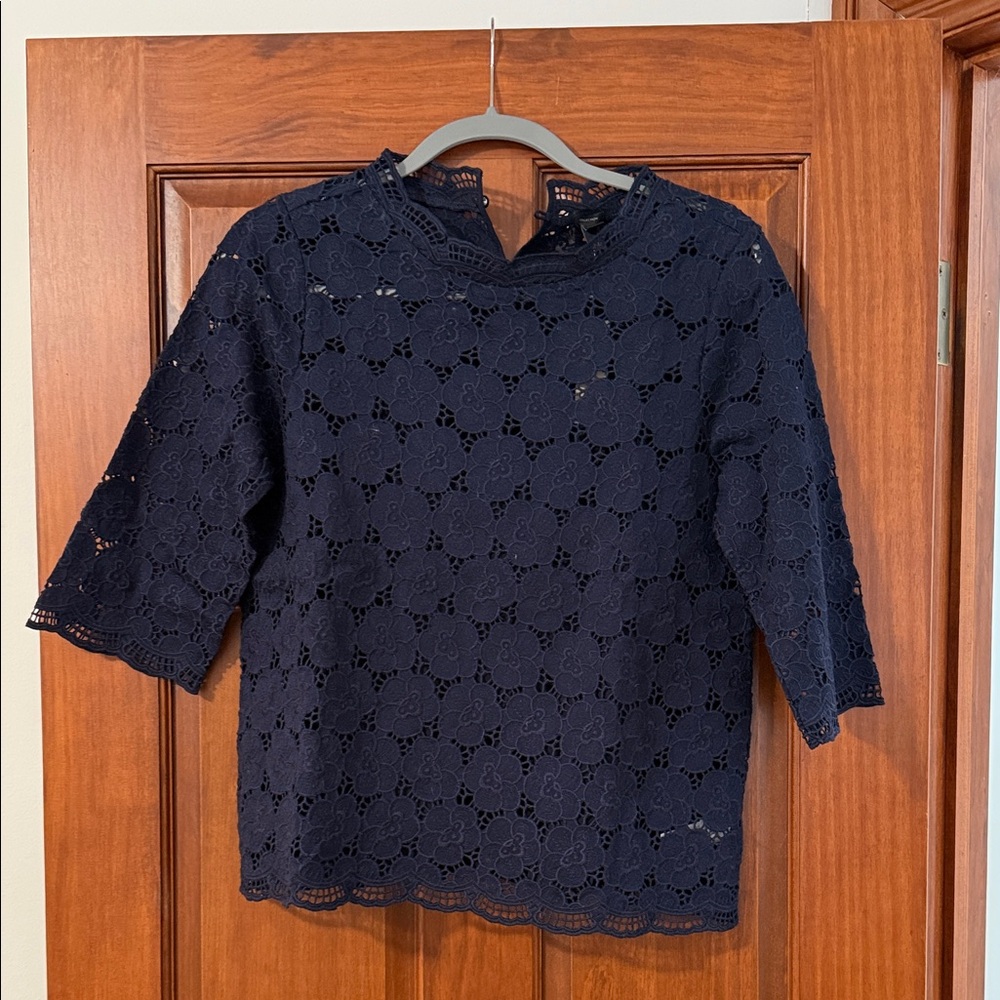 J. Crew Navy Blue Lace Blouse